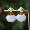 Aretes de Plata Esterlina 925 con Aguja, Jade Blanco, Bolsa de Dinero, para Mujer, Elegantes y Largos, Modernos, Retro, Clásicos, Aretes Estilo Chino
