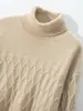 Nuevo Jersey de Cachemira para Mujer Otoño/Invierno 2026 de Cuello Alto Grueso Color Sólido Tejido de Punto Trenzado Holgado Cálido