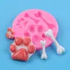 Molde de Silicone para Biscoito Bolo Fondant Cachorro Osso Gato Garra Ovelha Muletas Chocolate