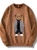 Moda Outono Comércio Exterior Moletom com Capuz em Camurça Estilo Americano Tendência Casual Versátil Pulôver Estampa de Urso Top Masculino