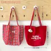 Bolsa de lona xadrez casual estilo coreano para meninas, bolsa de ombro tote de grande capacidade com estampa de letras, bolsa de tecido para o dia a dia dupla face atacado