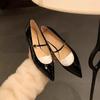 Couro Genuíno de Couro Bovino de Primeira Camada, Sapatos Rasos Elegantes para Mulheres, Bico Fino em Couro Envernizado, Tira Única, Estilo Coreano, Boca Rasa, Novo Estilo, Emagrecimento, Superfície Macia