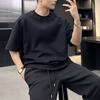 Verão Nova Camiseta Pesada de Manga Curta Masculina Moda Simples High-end Sentido Solto Meia Manga Longa Trendy Tracky Bonito Cor Sólida T-shirt