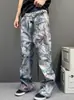 Jeans de Pierna Ancha Micro Acampanada de Hilo Grueso Lavados Desgastados con Estampado Completo Estilo Graffiti Retro Americano 2026 para Hombre