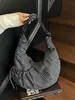 Bolsa Versátil de Grande Capacidade para Mulheres, Estilo Preguiçoso Coreano, Bolsa Transversal Xadrez Formato Dumpling para Estudantes Universitários