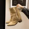 Botines de moda para mujer con tacón grueso, estilo europeo y americano nuevo, geniales y elegantes, con hebilla de cinturón y cremallera, botines cortos de moda 2026