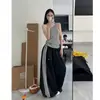 Pantalones de Pierna Ancha con Parches Rayados Estilo Retro Americano para Danza Deportiva de Mujer, Estilo Delgado de Verano, Pantalones Casuales Sueltos Perezosos para Bailar