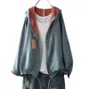 Estilo Nuevo Primavera y Otoño Holgado Versátil Casual Manga Larga Holgado Talla Grande Doble Capa Gasa de Algodón Lunares Con Capucha Chaqueta Corta