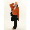 Suéter con capucha de punto trenzado estilo americano para mujer, holgado y casual, versátil, simple, naranja, con cremallera y un corte relajado