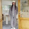 Conjunto de Cremallera para Pareja 24 Otoño/Invierno con Bolsillos Dobles, Ribete de Contraste de Color, Ropa de Casa Cálida de Felpa, Moderno y Casual