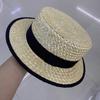 Sombrero de Paja Sombrero de Paja para Mujer Verano Protección Solar Cinta Sombrero de Paja de Copa Plana Casual Combinable Británico Estampado de Piña Sombrero para el Sol