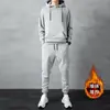 Conjunto esportivo Masculino Outono e Inverno Novo Moda Adolescente Solto com Capuz Forrado de Lã Espessado Conjunto Moda Masculina Vestuário Masculino