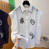 Camisa sin mangas de algodón y lino única y elegante en stock para mujer, nuevo estilo europeo 2026, top holgado bordado con manga volada para verano