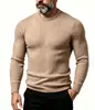Suéter de Tricô Masculino Slim Fit Elástico Cor Sólida com Gola Redonda e Padrão Trançado 2026 Europeu e Americano Moda Pulôver para Homens