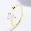 Anel de Zircônia com Diamante Gota d'Água Feminino Prata 925 Aberto Anel de Nicho High-End Joia de Mão Elegante Coreana Ins