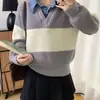 Estilo Coreano Outono/Inverno Preguiçoso Casual Manga Longa Base Tricô Top Feminino Outono/Inverno Retrô Roupa Externa Suéter Polo Feminino