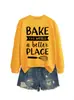 BAKE THE WORLD Loja Independente da Lista de Desejos da Amazon Moletom Feminino Outono Inverno Versátil e Moderno com Gola Redonda e Manga Longa
