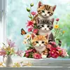 Acuarela Curativa Tres Gatitos Flores Mariposas Pegatinas de Vidrio Estático para Decoración de Sala de Estar Dormitorio Suelo Ventana Puerta Corredera