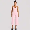 Conjunto de yoga transfronteiriço com lindo top de ioga com decote halter nas costas, conjunto de calças cropped de perna larga de cintura alta de secagem rápida para corrida e fitness para mulheres