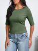 Tops de Primavera para Mujer Transfronterizos Sexy Ajustados Cortos que Muestran el Ombligo Ropa Exterior de Seda de Leche Camisa de Manga Corta para Capas Interiores