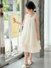 Falda de Tirantes para Niñas 2025 Verano Nuevo Estilo Bordado Malla Empalmada Vestido Estilo Infantil Mediano y Grande Falda de Princesa Esponjosa