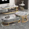Juego de mesa de centro y mueble de TV de lujo ligero con panel de roca brillante, adecuado para espacios pequeños, extensible, diseño simple con cajones, para uso doméstico en la sala de estar