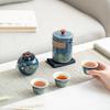 Juego de té portátil para viajes al aire libre, juego de té para acampar, taza exprés de cerámica, una tetera, tres tazas, regalo para el hogar, regalo de negocios