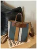 Bolso de mano de gran capacidad para el día a día 2026, bolso de mano de lona a rayas, bolso de hombro tipo tote casual, a cuadros moda callejera