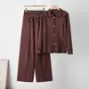 Conjunto de punto para mujer estilo europeo transfronterizo, nuevo conjunto casual de otoño de suéter con cuello polo y pantalones de pierna ancha