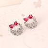 Pendientes de circonita con lazo estilo coreano para mujer, elegantes, sencillos, de Corea del Sur, con un rojo súper llamativo, accesorios de moda para las orejas.