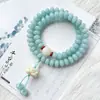 Pulsera de Sal Marina y Raíz Azul Bodhi con Doble Círculo y Cuentas de Ábaco, Rosario Budista de Mano Estilo Chino, Estilo Colgante de Loto