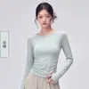 Top de yoga para mujer con efecto reductor y ceñidor en la cintura, cintura fruncida, mangas largas, fruncido lateral, elegante y adelgazante, con diseño de espalda hueca, camiseta base deportiva