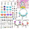 Amazon 1.75cm altura de caja 73 Piezas caja de cristal colorida para niños pulsera DIY unicornio set hecho a mano pulsera