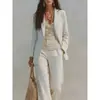2026 Blazer Casual Padrão Diamante Off-White Transfronteiriço Calça de Cintura Alta Wide Leg Drapada Roupas Femininas de Luxo Leve para o Trabalho