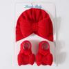 Set de Sombrero de Bebé de Algodón Tejido Relleno con Lazo Grande + Calcetines Tejidos 2024 para Recién Nacidos, Gorro Turbante, Estilo Ins, Transfronterizo