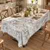 Mantel Rectangular, Disponible en Stock, Cubierta de Mesa Impermeable con Aspecto de Lino de Poliéster, Estampado Floral con Borde de Borlas para Comedor, Restaurante, Fiesta y Decoración del Hogar, Suministro Directo de Fábrica