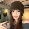 Gorro de Lã com Botão Estilo Coreano, Chapéu Slouchy para Mulheres, Chapéu Headwrap de Alto Padrão para Outono e Inverno, Chapéu Pós-Parto para Inverno que Afina o Rosto e Protege as Orelhas
