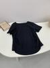 Camiseta Original de Exportación Sobrante Primavera/Verano Cuello Redondo Ajustada Corta con Fruncido Lateral Mangas Cortas de Costilla de Rayón