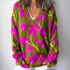 Sudadera casual de moda transfronteriza para mujer con estampado floral, cuello en V, manga larga, estilo europeo y americano