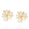Pendientes Huecos Geométricos de Metal con Diseño de Flor para Mujer, Pendientes Elegantes Simples de Lujo Ligero Transfronterizos Europeos y Americanos