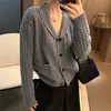 Cárdigan de Punto Trenzado para Mujer Otoño Invierno Nuevo Holgado Versátil Adelgazante Cuello Chal Abrigo Suéter Estilo Perezoso Top de Moda
