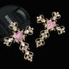 Acessórios de liga metálica com cruz de diamante rosa cravejada de diamantes, capa de celular DIY, material de beleza, acessórios de fivela para decoração de saída de ar do carro