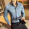 Camisa de Tencel para Hombre Estilo de Negocios de Lujo Ligero, Manga Larga, Sin Arrugas, Antiarrugas, Temporada de Primavera, Tacto de Alta Gama, Corte Ajustado, Empaque en Caja de Regalo