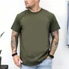 [Camiseta de Algodón Talla Europea] Nueva Camiseta Cultural de Estilo Europeo y Americano de Peso Pesado, Cuello Redondo, Color Liso, para Hombres y Mujeres, Camiseta Casual de Manga Corta, Verde Militar