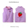Chaleco de forro polar para niña para primavera y otoño, chaleco con cremallera y cuello alto de fresa para bebé, ropa exterior cálida para niños