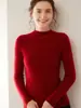 Nova blusa de base de malha de cashmere para outono e inverno, gola semi-alta da moda, manga longa, quente, amiga da pele, confortável, simples, para mulheres