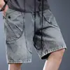 Shorts Jeans Pesado de Alta Qualidade para Homens, Verão Lavado Vintage Retro Americano Cinco Pontos Soltos Tendência Cargo Comprimento Médio