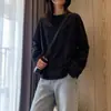 Roupa de Algodão Branca para Outono para Mulheres ins Tendência Gola Redonda Básica Manga Longa Solta Clássica Camada Base Manga Longa Lisa
