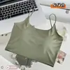 Camiseta regata de seda gelada cor sólida de verão com bojo fixo integrado, para usar por baixo ou por cima, decote U, alça fina, costas bonitas, faixa para o peito