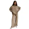 Conjunto de suéter de gola alta feminino transfronteiriço, estilo europeu e americano, novo outono e inverno, folgado, casual, malha grossa, conjunto de calças compridas e calças de perna larga